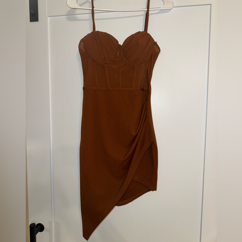 Fitted corset top burnt orange dress